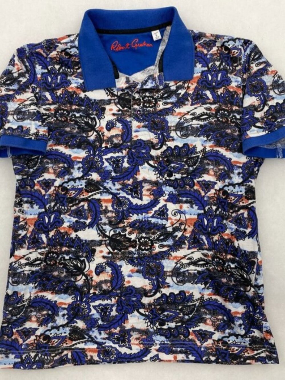 Robert Graham Pajaro Paisley Polo Shirt Cotton Casual Blue Luxury Men's S